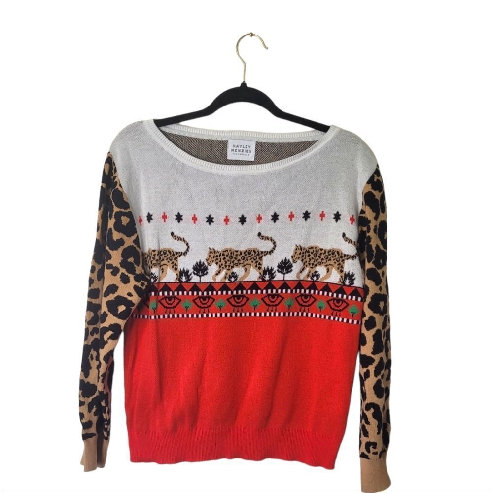 Hayley Menzies Red Leopard Print Sweater